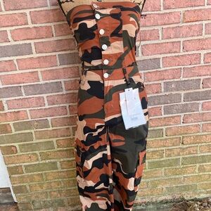 Camouflage Button-Front Jumpsuit
